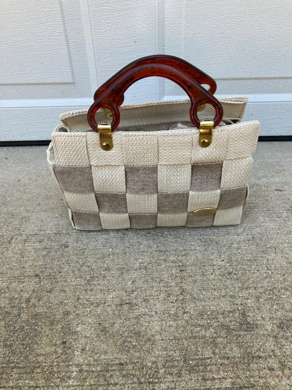 Alma Creazioni Woven Leather Tote Bag Cream Color Italian Made in italy  NWT